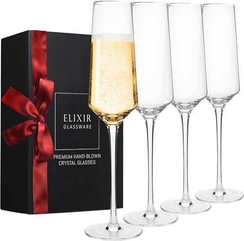 Elixir Glassware Kristall Champagnergläser 236 ml I Champagnerkelche 4 Set | Prosecco-Gläser I Schaumweingläser 4 Stück spülmaschinenfest I Edle Kristallgläser wie mundgeblasen Elixir Glassware Kristall Champagnergläser 236 ml I Champagnerkelche 4 Set | Prosecco-Gläser I Schaumweingläser 4 Stück spülmaschinenfest I Edle Kristallgläser wie mundgeblasen von Elixir Glassware