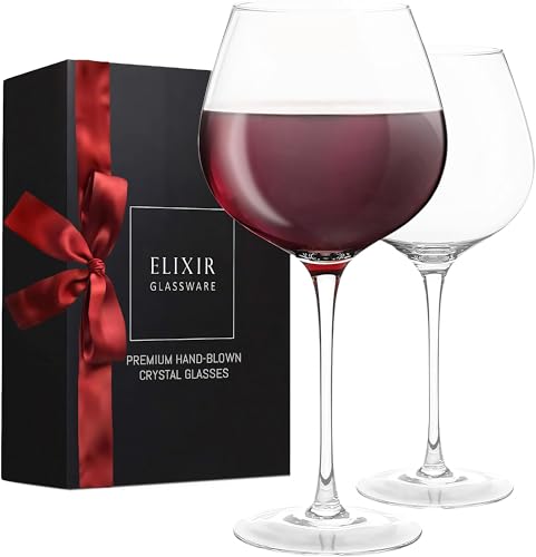 ELIXIR GLASSWARE Rotweingläser - Große Weingläser mundgeblasen - 2 Stück Weingläser mit langem Stiel Premium Kristall - Geschenk für Weinverkostung, Hochzeit, Jubiläum, Weihnachten - 22 Unzen, Klar von Elixir Glassware