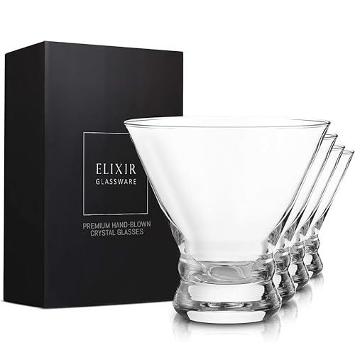 Elixir Glassware Stemless Martini Glasses Set of 4 - Hand Blown Crystal Martini Glasses - Elegant Cocktail Glasses for Bar, Martini, Cosmopolitan, Manhattan, Gimlet, Pisco Sour 9oz, Clear von Elixir Glassware