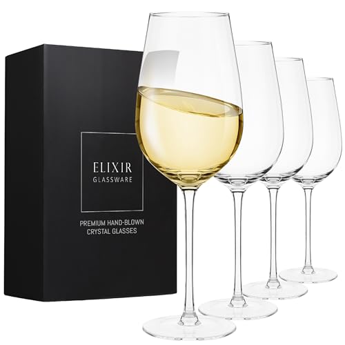 Weißweingläser, 4er-Set, mundgeblasene Kristallweingläser – moderne Weingläser mit langem Stiel hohe Chardonnay-Weingläser für Hochzeit, Weihnachten, Weinverkostung, Weinliebhaber 530 ml, transparent von Elixir Glassware