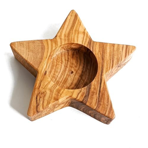 Olivenholz Teelicht direkt aus Kreta in Sternform schöne Struktur ca. 10cm lang und 2cm hoch Kerze (Stern # 202) von Elixir Herbs & Spices