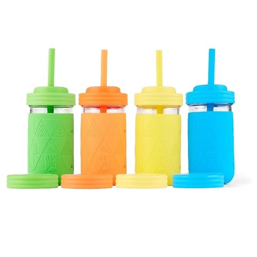 Elk and Friends Trinkbecher für Kinder und Kleinkinder, 340 ml, originale Einmachgläser mit Deckel, Hüllen und Strohhalmen, Smoothie-Becher, auslaufsicher, spülmaschinenfest, 4 Stück von Elk and Friends