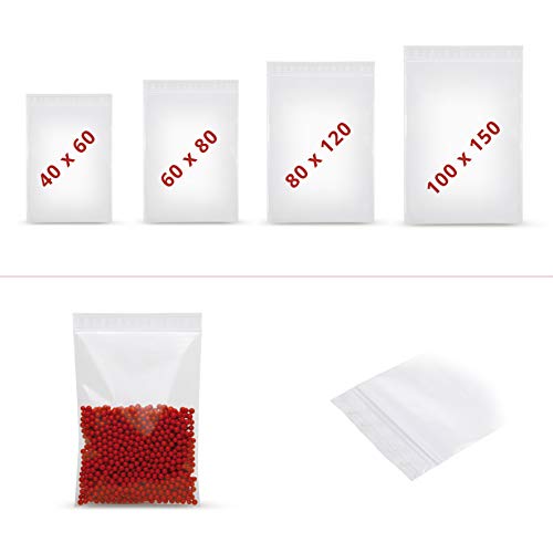 Elke-Plastic Druckverschlussbeutel Set 400 Stück – Wiederverschließbare Beutel aus Kunststoff 50 µm – Lebensmittelecht & Premium Qualität – Ideal zur Aufbewahrung & Lagerung, Beutel aus LDPE und PP von Elke-Plastic