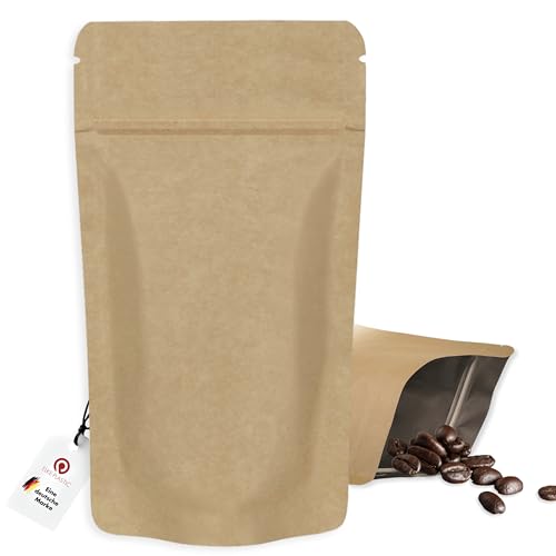 Elke-Plastic Standbodenbeutel Kraftpapier 160x270mm 100 Stk. I für Inhalt 750ml I Beutel mit Druckverschluss I Aromaschutzverpackung I Standbodenbeutel Verpackung I Kraftpapier 50g / AL7 / CPP60 von Elke-Plastic