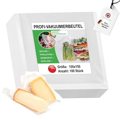 Elke-Plastic Vakuumierbeutel 100 Stück 15x15cm [extra stark] Profi Folienbeutel mit Wabenstruktur | BPA- & Phthalatfrei | Sous-Vide & kochfest | für alle Vakuumierer | Gefrierbeutel lebensmittelecht von Elke-Plastic