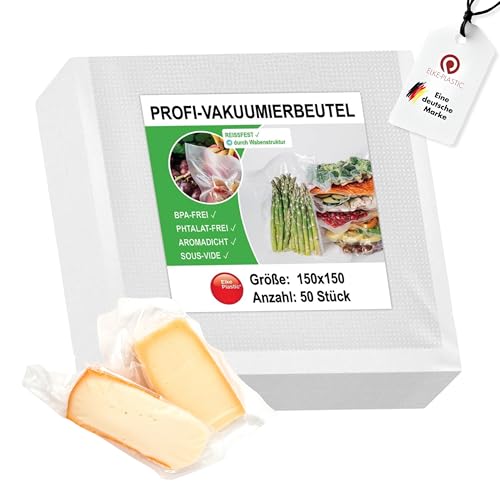Elke-Plastic Vakuumierbeutel 50 Stück 15x15cm [extra stark] Profi Folienbeutel mit Wabenstruktur | BPA- & Phthalatfrei | Sous-Vide & kochfest | für alle Vakuumierer | Gefrierbeutel lebensmittelecht von Elke-Plastic
