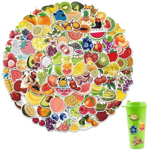 100 Cartoon Obst Aufkleber, Süße Obst Aufkleber Wasserfest Sticker Set Laptop Gepäck Auto Motorrad Fahrrad Skateboard Sticker Set für Jugendliche Kinder Erwachsene von Elkuaie