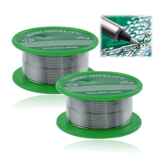 2Pcs Lötdraht, Lötdraht ohne Spülung mit Kolophonium, Flussmittelhaltiges Lötzinn 30g, 0.8mm, Zum Reparieren und Selbermachen von elektrischen und elektronischen Lötkomponenten von Elkuaie