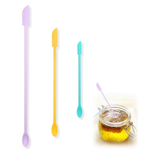 3PCS Mini Silikon Teigschaber mit Löffel,Kleiner Küchenspatel,Hitzebeständiger Kratzer mit langem Griff,Mini Beauty Scraper,Geeignet für Marmeladengläser und Flaschen mit schmalem Mund,Kosmetologie,Ba von Elkuaie