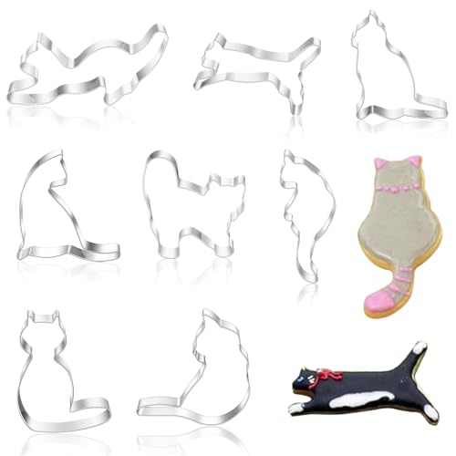 Katze Cookie Messer, 8-teilige Katze Cookie Messer, Edelstahl Cookie Messer, Kleine Katze Cookie Set Edelstahl Cookie Messer, DIY Cookie Messer Tier von Elkuaie