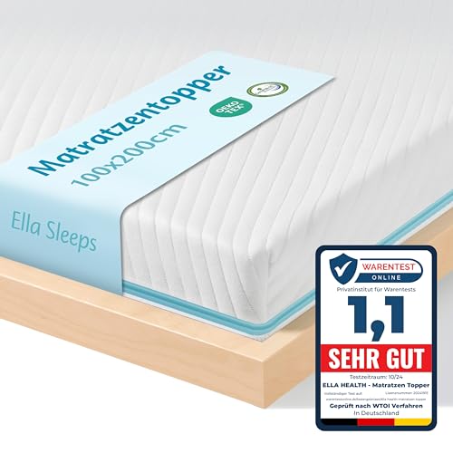 Ella Topper 100x200cm H3 H2 7cm hoch, Matratzentopper 100x200cm Gel-Memory- Schaum, Öko-Tex & CertiPUR zertifizierter Visco Topper, Mattress Topper mit Elastischer und Rutschfester Unterseite von Ella