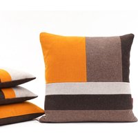 Modernes Color Block Kissen 20x20 cm - Luxus Akzent in Orange Braun Und Beige Handgefertigt Aus Möbelstoffen Von Ellaosix von EllaOsix
