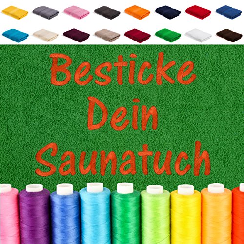 EllaTex Besticken Sie Handtuch mit Namen oder mit Wunschtext Bestickt, Farbe:Grün; Größe:Saunatuch XXL 100x200 cm von EllaTex