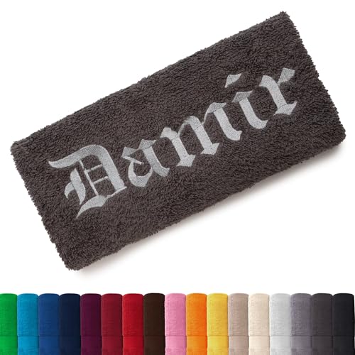 EllaTex Besticken Sie Handtuch mit Namen oder mit Wunschtext Bestickt, Farbe:Anthrazit-Grau; Größe:Duschtuch 70x140 cm EllaTex Besticken Sie Handtuch mit Namen oder mit Wunschtext Bestickt, Farbe:Anthrazit-Grau; Größe:Duschtuch 70x140 cm von EllaTex