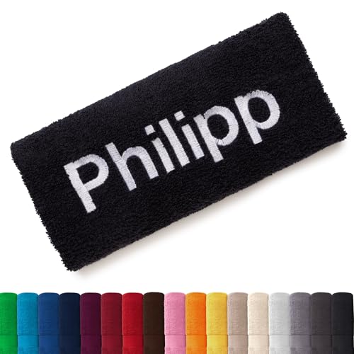 EllaTex Besticken Sie Handtuch mit Namen oder mit Wunschtext Bestickt, Farbe:Schwarz; Größe:Duschtuch 70x140 cm von EllaTex