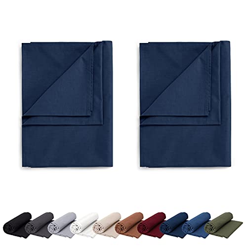 EllaTex Doppelpack Renforce Bettlaken Haustuch aus 100% Baumwolle ohne Gummizug, Farbe: Dunkelblau, Größe: 2er Pack 140 x 200 cm von EllaTex