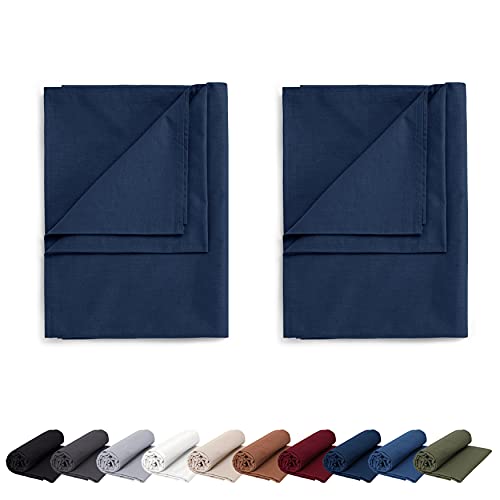 EllaTex Doppelpack Renforce Bettlaken Haustuch aus 100% Baumwolle ohne Gummizug, Farbe: Dunkelblau, Größe: 2er Pack 160 x 200 cm von EllaTex