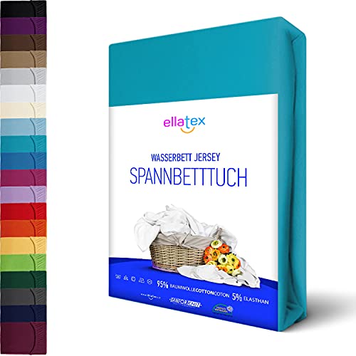 EllaTex Premium Stretch Spannbettlaken 180x200-200x220cm für WASSERBETTEN/BOXSPRINGBETTEN + 40 cm Steghöhe, ca. 200 g/m², in Farbe: Türkis von EllaTex