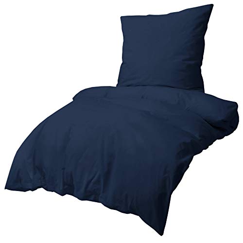 EllaTex MIKROFASER Bettwäsche Set, Farbe:Navy Blau, Größe:135x200cm + 80x80cm von EllaTex