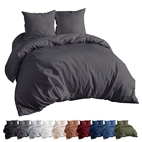 EllaTex Renforce Bettwäsche Set aus 100% Baumwolle, Farbe: Anthrazit-Grau, Größe: 200x200cm + 2St. 80x80cm von EllaTex