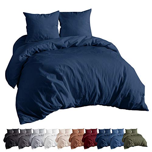 EllaTex Renforce Bettwäsche Set aus 100% Baumwolle, Farbe: Dunkelblau, Größe: 135x200cm + 80x80cm von EllaTex