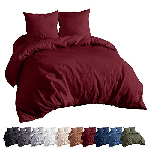 EllaTex Renforce Bettwäsche Set aus 100% Baumwolle, Farbe: Weinrot, Größe: 135x200cm + 80x80cm von EllaTex