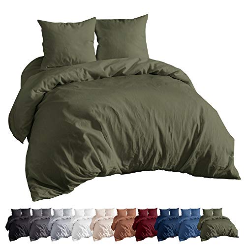 EllaTex Renforce Bettwäsche Set aus 100% Baumwolle, Farbe:Khaki, Größe:200x220cm + 2St. 80x80cm von EllaTex