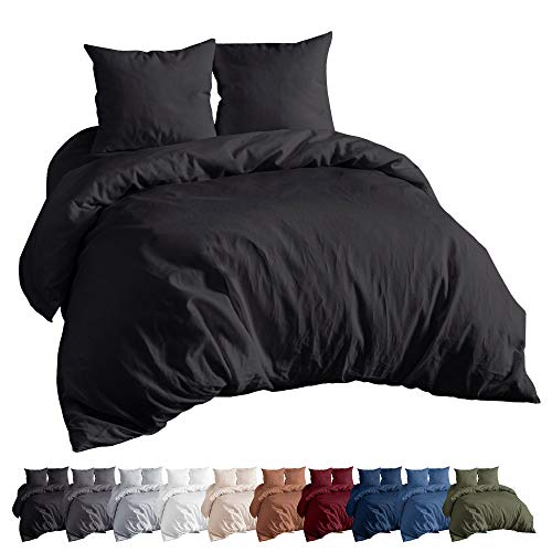 EllaTex Renforce Bettwäsche Set aus 100% Baumwolle, Farbe:Schwarz, Größe:155x220cm + 80x80cm von EllaTex