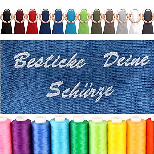EllaTex Schürze PERSONALISIERT Ihrem mit Namen oder mit Wunschtext Bestickt Kochschürze BESTICKEN, Farbe:Anthrazit-Grau von EllaTex