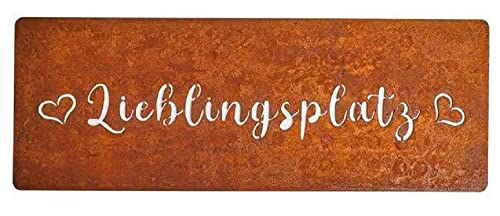 EllasDekokrempel Edelrost Schild Lieblingsplatz 15cm x 40cm Rostschild Spruchschild von EllasDekokrempel