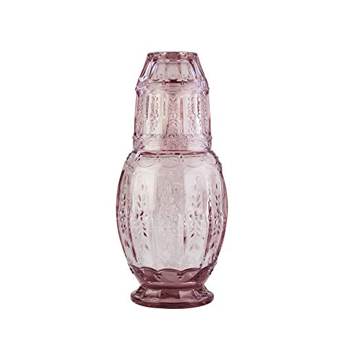 Elle Décor 310123PK Vintage Nachttisch Wasserkaraffe mit Becher - eleganter Krug und passendem Trinkglas dient auch als Deckel für Gästezimmer, Büro - ein Geschenk, rosa von Elle Décor