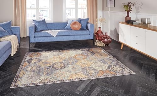 ELLE Decoration Kashmir Ghom Orientalischer Teppich - Kurzflor Vintage-Look Orientalisch Ornamente-Muster Klassischer Orientteppich für Wohnzimmer Esszimmer Flur oder Schlafzimmer Honiggelb, 200x290cm von ELLE
