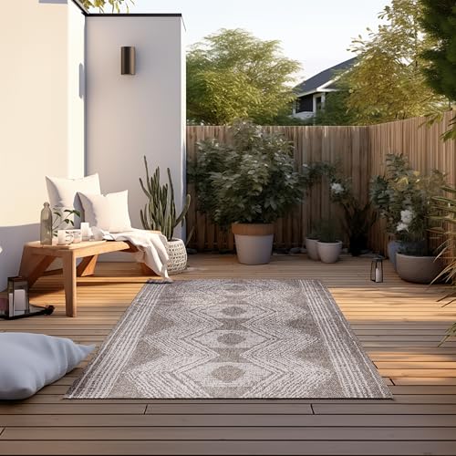 Elle Decoration In und Outdoor Teppich – Wendeteppich Wetterfest & Wasserfest - Modernes Boho Ethno Muster Geometrisch Outdoorteppich für Garten, Balkon, Terrasse, Wohnzimmer – Linen, 80x150cm von ELLE Decoration