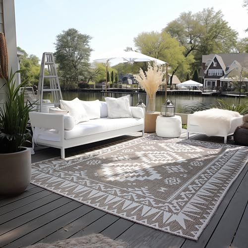 Elle Decoration In und Outdoor Teppich – Wendeteppich Wetterfest & Wasserfest - Modernes Geometrisches Muster Rauten Muster Outdoorteppich für Garten, Balkon, Terrasse, Wohnzimmer – Linen, 160x230cm von ELLE Decoration