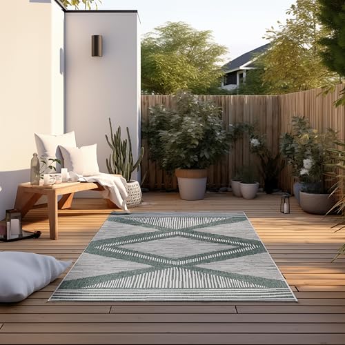 Elle Decoration In und Outdoor Teppich – Wendeteppich Wetterfest & Wasserfest - Modernes Rauten Muster Geometrisches Muster Outdoorteppich für Garten, Balkon, Terrasse, Wohnzimmer – Grün, 160x230cm von ELLE Decoration