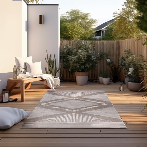 Elle Decoration In und Outdoor Teppich – Wendeteppich Wetterfest & Wasserfest - Modernes Rauten Muster Geometrisches Muster Outdoorteppich für Garten, Balkon, Terrasse, Wohnzimmer – Linen, 120x170cm von ELLE Decoration