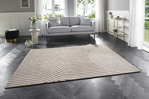 Elle Decoration Panglao moderner Teppich Wohnzimmer - Wohnzimmerteppich Flauschig – Hoch-Tief Skandi Boho Style Wellen - für Wohnzimmer, Schlafzimmer, Küche, Flur - Creme Beige, 160x230cm von ELLE Decoration