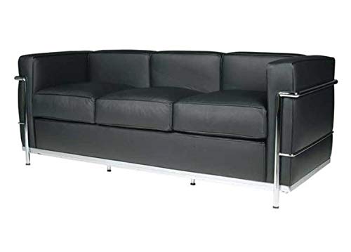 3-Sitzer-Sofa, Edelstahl, italienisches Leder, Schwarz, Braun, Cognac, Weiß von ElleDesign
