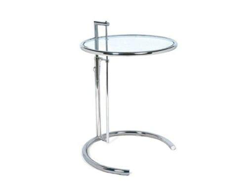 Eileen Gray verstellbarer Tisch, Höhe 62 - 100 cm, verchromter Stahl, Kristallglas von ElleDesign