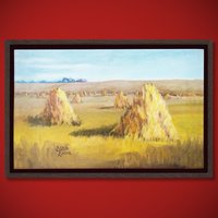 Weizen Stooks Western Ernte | Ölgemälde Leinwand Druck von EllenLorne