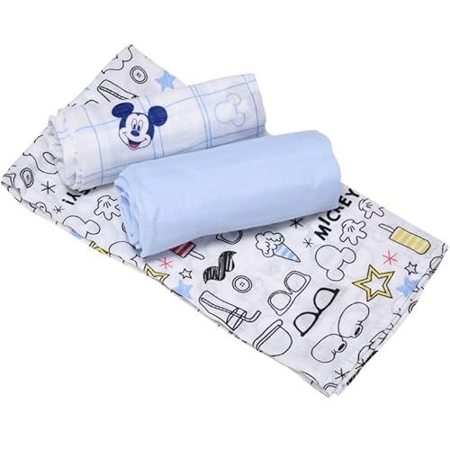 Disney Musselin, Minnie, Mickey, Ellepi weiche Bio-Baumwolle für Kinder, Handtücher, Bettwäsche, Taschentücher, Wickeltuch für Babybett, 70 x 70 cm, Geschenkbox (Micky Maus) von Ellepi