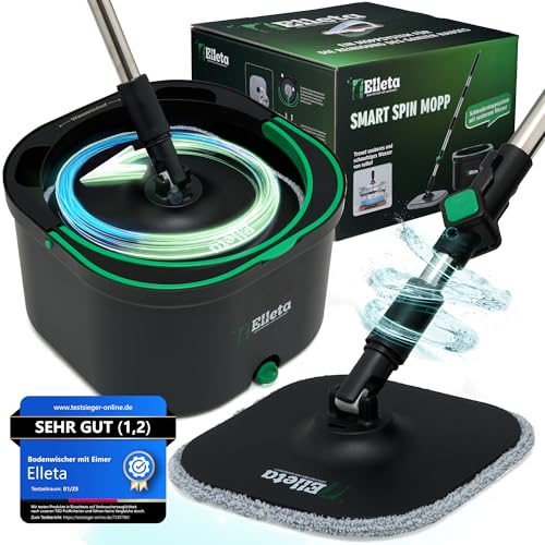 Wischmopp Set mit Eimer - 360° drehbarer Wischer für den Boden, Bodenwischer Mop Set & Wischeimer | Innovative Mikrofaser-Pads als Staub- & Schmutzmagnet, Wischmop & Putzeimer mit 2-Kammer-System von Elleta DEIN PARTNER FÜR SAUBERKEIT