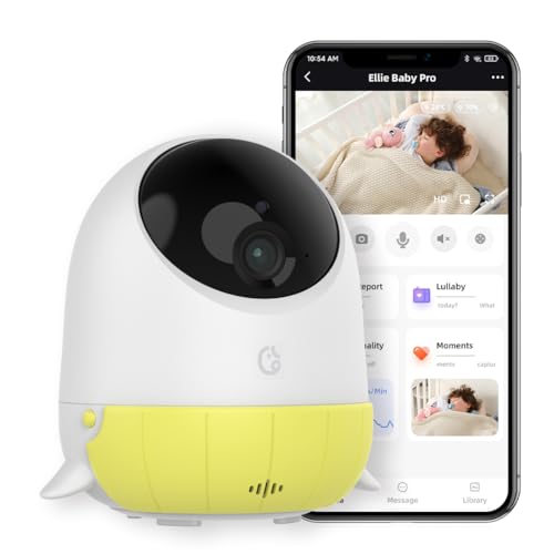 Ellie Babyphone mit Kamera und App, 2K Intelligentes Baby Monitor, Nachtsicht Zwei-Wege-Audio,AI Cry Beruhigendes Schlaflied, virtueller Zaun, Schlafanalyse, Temperatur- & Feuchtigkeitssensor von Ellie Baby Pro