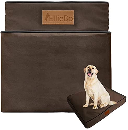 Ellie-Bo Bezug für Hundebett für Innen, weich und waschbar, wasserfestes Oxford-Gewebe, für Matratzen Größe L: 87 x 57 x 10 cm, für Hundekäfige mit 91 cm, braun mit schwarzen Paspeln von Ellie-Bo