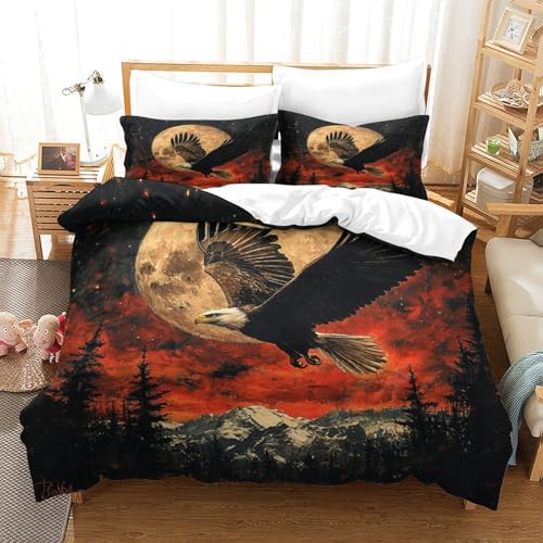 Adler Bettbezug Tiere Motiv Bettwäsche-Set Mit 2 Kissenbezügen Und Reißverschluss Schlafzimmer Dekor 3 Teilig Für Kinder Jugendliche Erwachsene Super King（260x220cm） von EllieAu