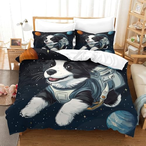 Border Collie Bettbezug Set 3D Gedruckte Tiere Bettwäsche Mit 2 Kissenbezug Und Reißverschluss Schlafzimmer Dekor 3 Teilig Für Erwachsene Und Jugendliche Single（140x200cm） von EllieAu