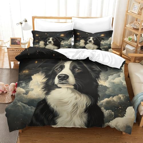 Border Collie Bettbezug Tiere Motiv Bettwäsche Set Mit 2 Kissen Scham Und Reißverschluss Schlafzimmer Dekor 3 Teilig Ür Erwachsene Kinder Super King（260x220cm） von EllieAu