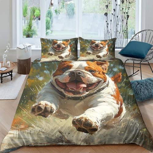Bulldogge Bettbezug Set 3D Gedruckte Tiere Bettwäsche Mit 2 Kopfkissenbezug Und Reißverschluss Mikrofaser 3 Teilig Für Erwachsene Und Kinder King（220x240cm） von EllieAu