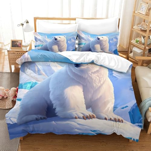 Eisbär Bettbezug 3D Gedruckte Tiere Bettwäsche Mit 2 Kissen Scham Und Reißverschluss Mikrofaser 3 Teilig Für Erwachsene Und Kinder Super King（260x220cm） von EllieAu