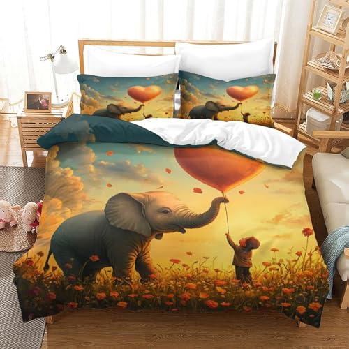 Elefant Bettbezug Tiere Motiv Bettwäsche Set Mit 2 Kopfkissenbezug Und Reißverschluss Atmungsaktive Weiche Bequemer 3 Teilig Für Erwachsene Und Kinder Super King（260x220cm） von EllieAu